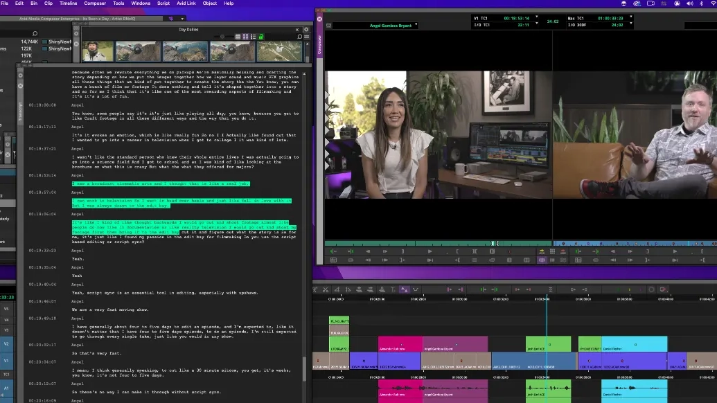 Avid Media Composer, showing a timeline used for closed caption conform work